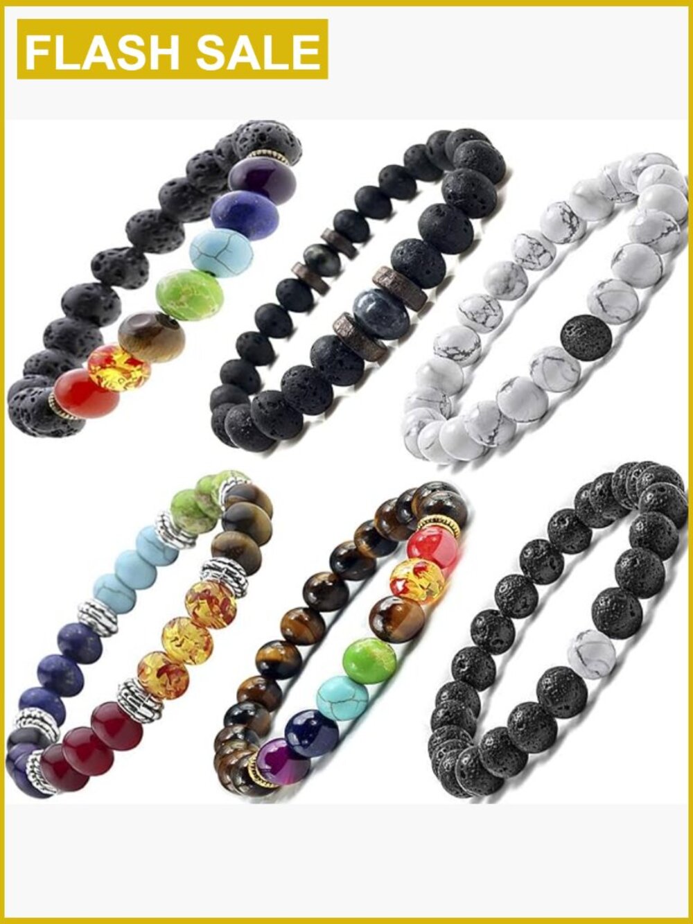 6 Natural Lava Stone Elastic Bead Bracelets Yoga Meditation Oil Diffuser